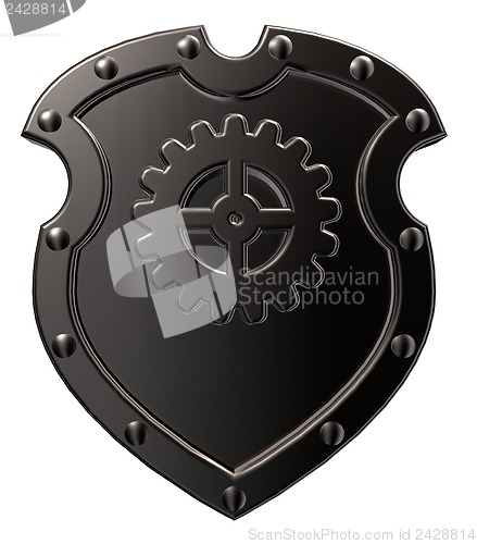 Image of shield with gear wheel