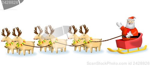 Image of Reindeer Santa on Sleigh Retro