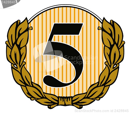 Image of Number 5 in Circle with Laurel Leaves