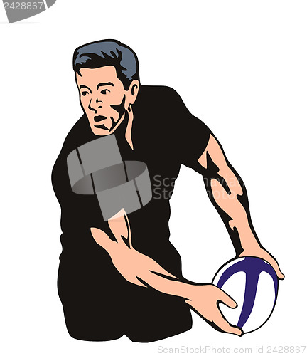 Image of All Blacks Rugby player passing ball