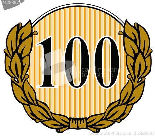 Image of 100 in Circle with Laurel Leaves