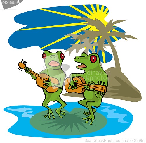 Image of Frogs Playing Guitar Beach