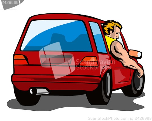 Image of Red Car Station Wagon with Man