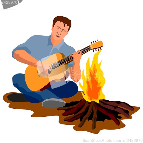 Image of Man Camping Playing Guitar