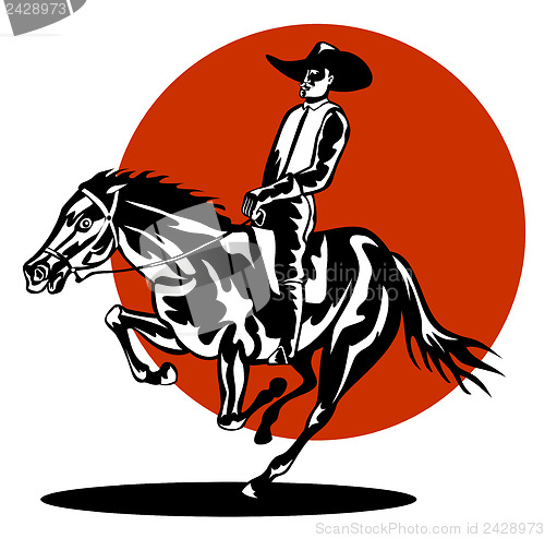 Image of Rodeo Cowboy Riding Horse