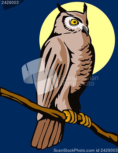 Image of Owl on Branch Retro