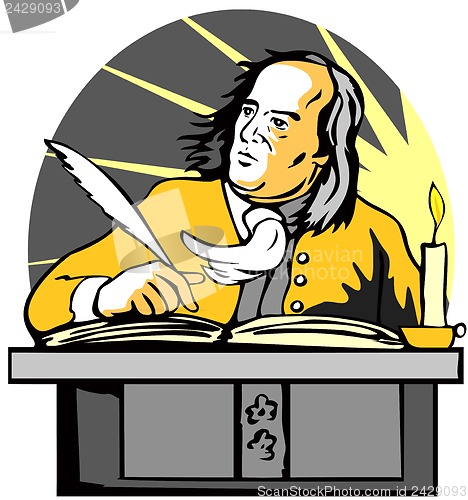 Image of Ben Franklin Writing Retro