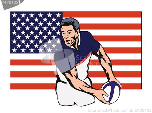 Image of American Rugby player passing ball