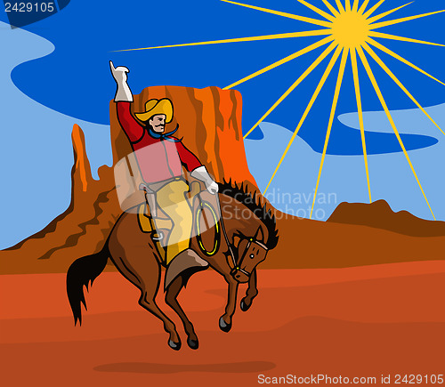 Image of Rodeo Cowboy Riding Horse