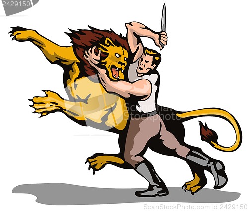 Image of Man Fighting Lion Retro