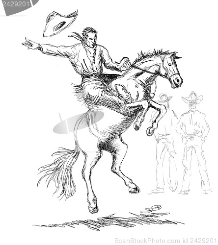Image of Rodeo Cowboy Riding Horse
