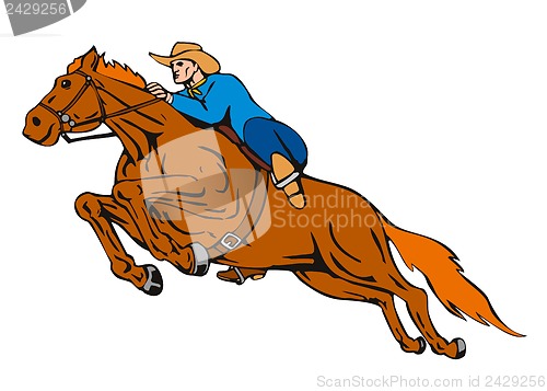 Image of Rodeo Cowboy Riding Horse