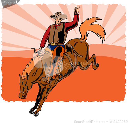 Image of Rodeo Cowboy Riding Horse