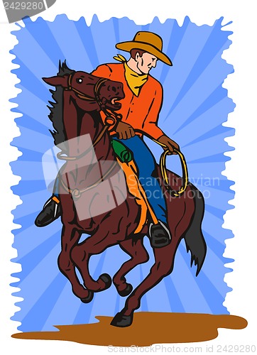 Image of Cowboy on Horse with Lasso