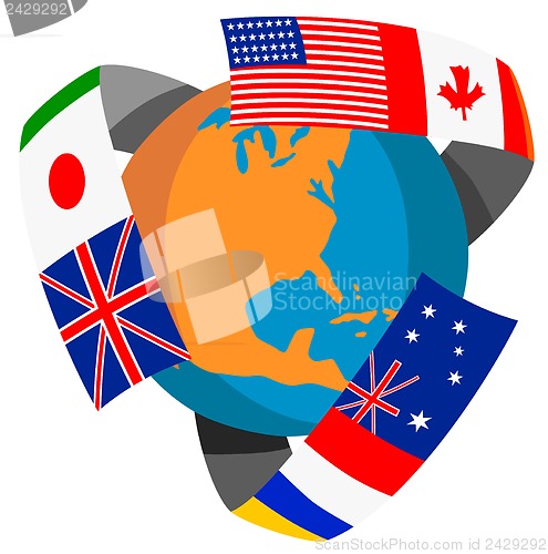 Image of Globe World Flags Retro