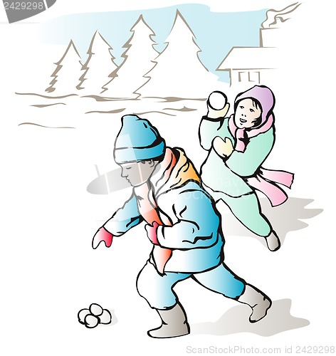 Image of Children Playing with Snow