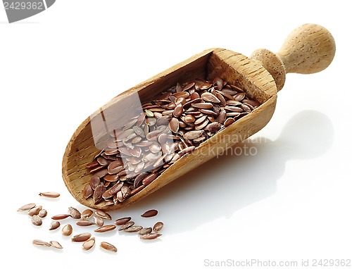Image of wooden scoop with flax seeds