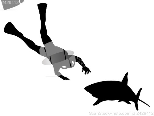 Image of Scuba Diver and Shark Silhouette