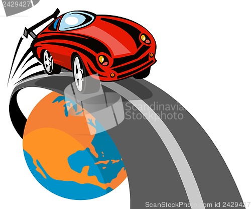 Image of Sports Car Flying above globe