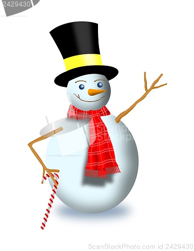 Image of Snowman with Scarf Top Hat and Candy Cane