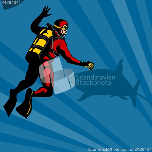 Image of Scuba Diver and Shark
