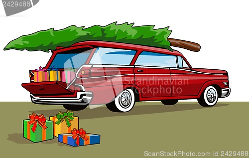 Image of Red Car Station Wagon Christmas
