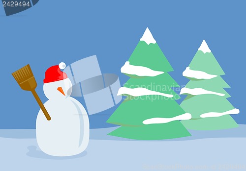 Image of Snowman with Trees
