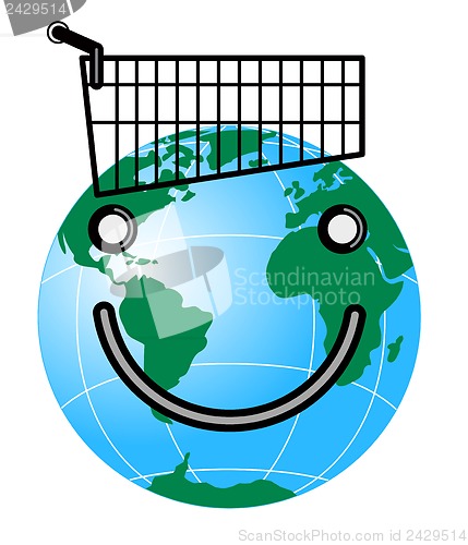 Image of Smiley Face on Globe and Trolley