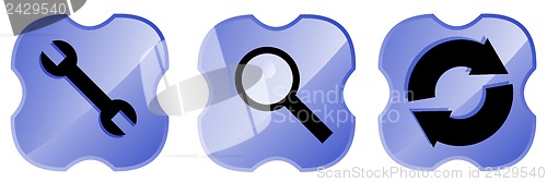 Image of Tool Magnifying Glass Web Icons in Shield