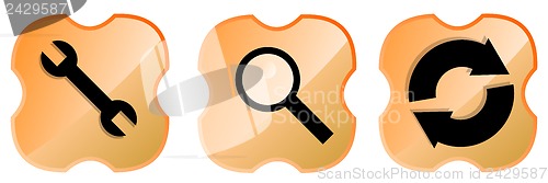 Image of Tool Magnifying Glass Web Icons in Shield