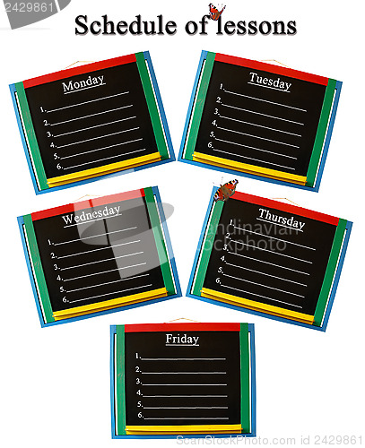 Image of schedule of lessons for a week isolated