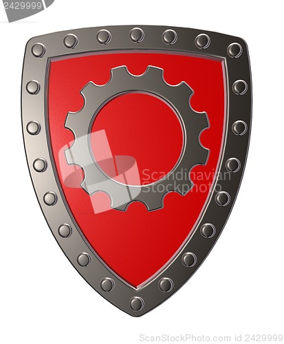 Image of shield with gear wheel