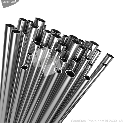 Image of Stack of Steel Pipes Isolated on White Background.