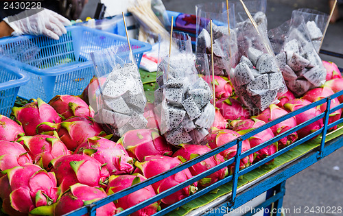 Image of Dragon fruit on market stand in Thailand