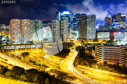 Image of Hong Kong cityscape and traffic trail