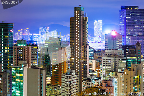 Image of Hong Kong with crowded buildings at night