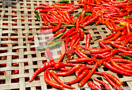 Image of Red Chili peppers on basket