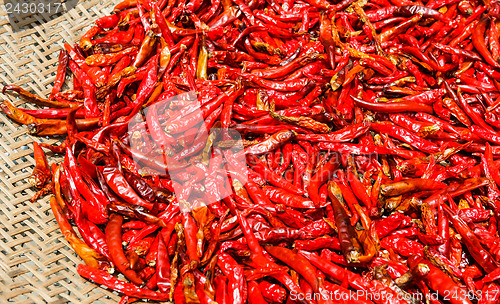 Image of Red Chili peppers on basket