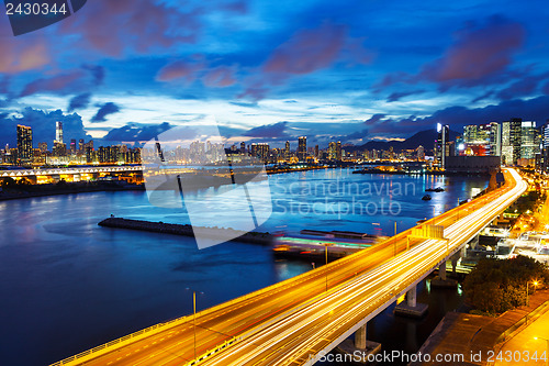 Image of Hong Kong city with highway at night