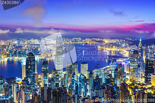 Image of Hong Kong city skyline during sunrise