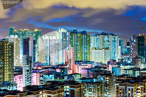 Image of illuminated building in Hong Kong at night
