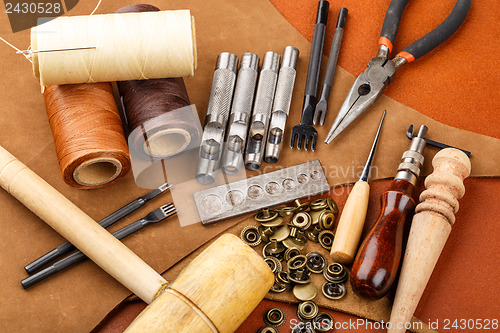 Image of Homemade leather craft tool and accessories