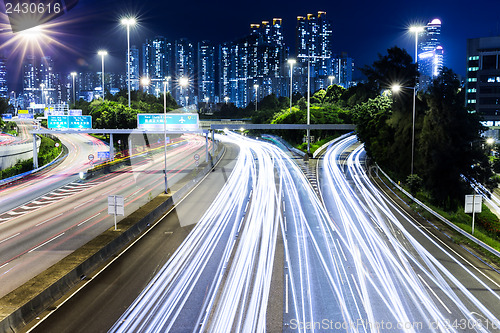 Image of traffic on highway at night