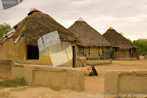 Image of African village, traditional African huts