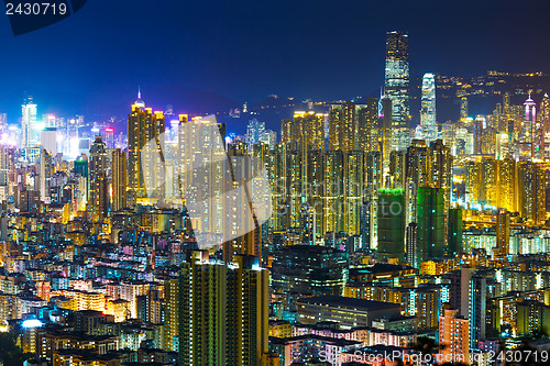 Image of Hong Kong with crowded buildings at night