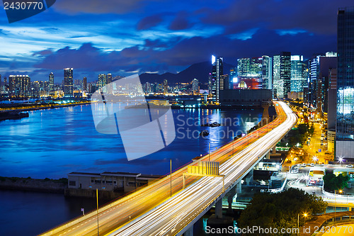 Image of Hong Kong downtown with highway at night