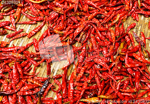 Image of Red Chili peppers on basket
