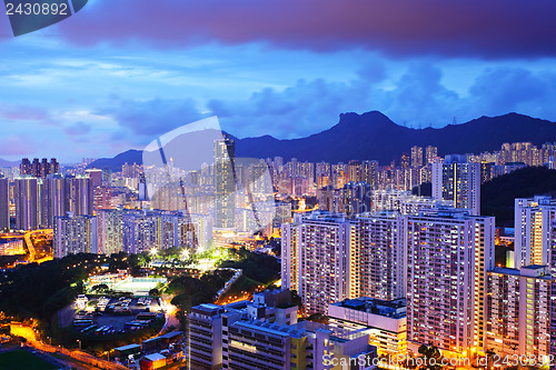 Image of Cityscape with mt. Lion Rock in Hong Kong