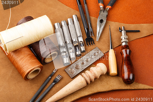 Image of Homemade leather craft tool and accessories