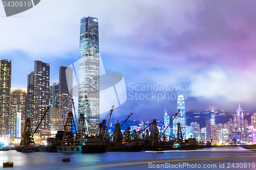 Image of Kowloon district in Hong Kong at night